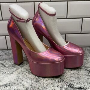 Steve Madden Womens 8 Skyrise Platform Pumps Pink Iridescent Metallic Sky High